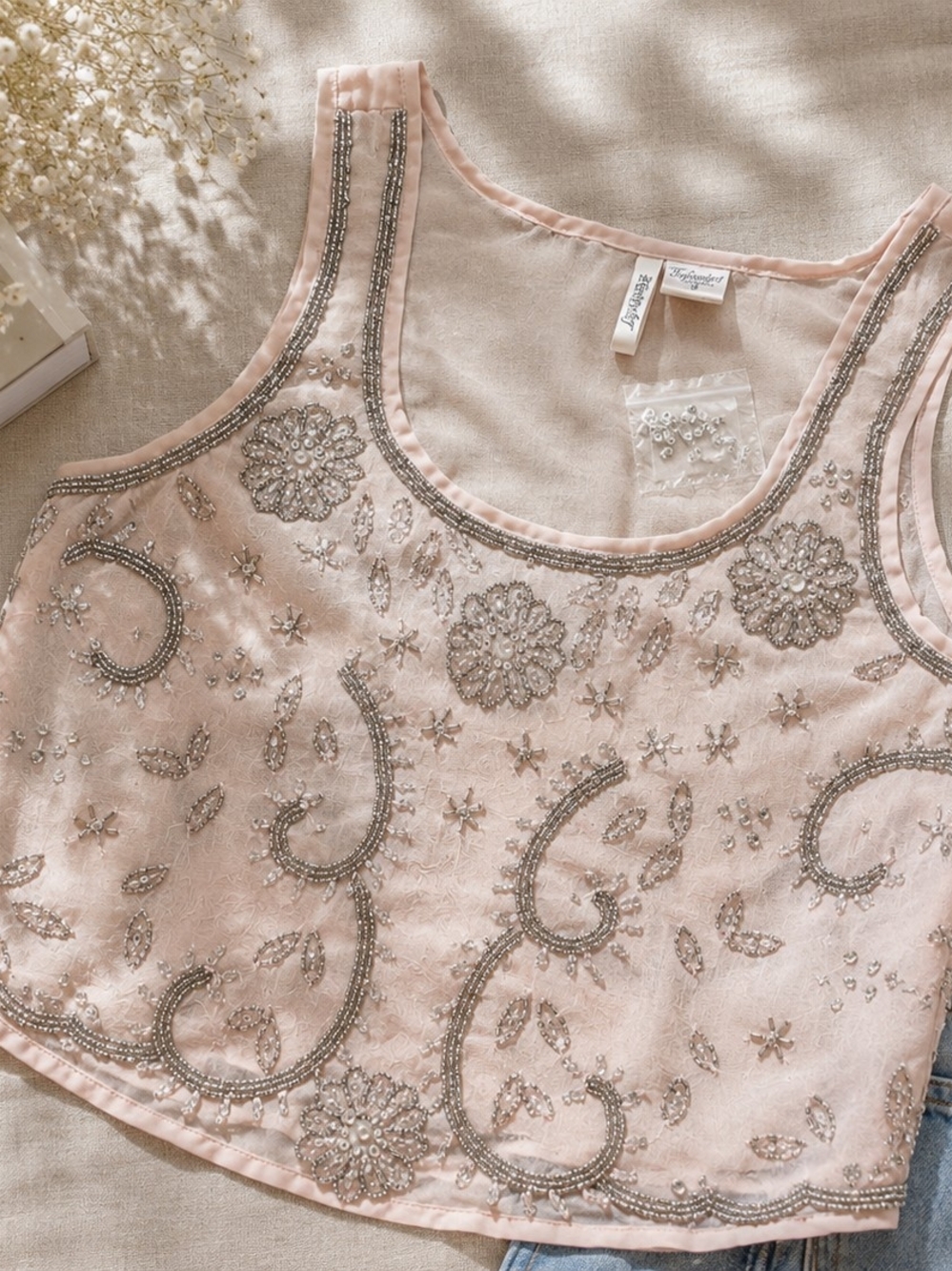 NWT Passport embellished tank top in a soft blush pink